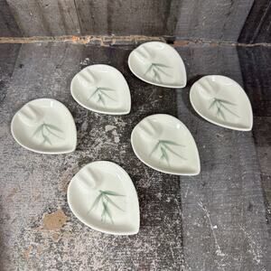 Winfield Ceramic Bamboo MCM Ashtray Green Teardrop Shape 3.75" Lot of 6